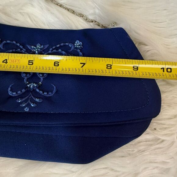 Vintage Blue Floral Beaded Square Handbag Shoulder Bag Purse Chain Y2K - Picture 7 of 8